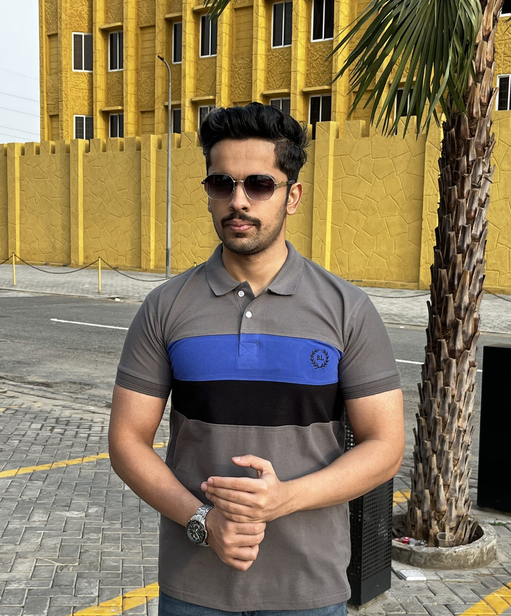 GREY PANEL POLO